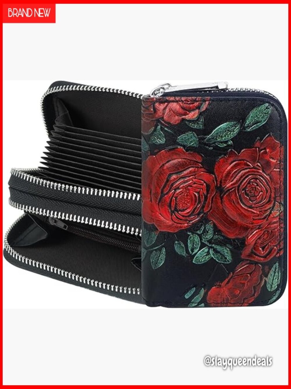 Genuine Leather RFID Zip Around Accordion Card Holder Wallet Compact